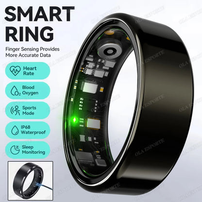 Smart Ring 2025 – Bluetooth Blood Pressure, Heart Rate & Oxygen Monitor, Multi-Sport Waterproof 5ATM for Men & Women