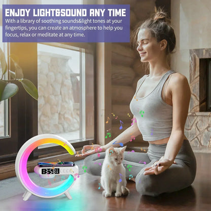 Multifunction Wireless Charger Pad — Stand, Speaker, TF Card, RGB Night Light, Fast Charging Station for iPhone 16/15, Samsung, Xiaomi, Huawei