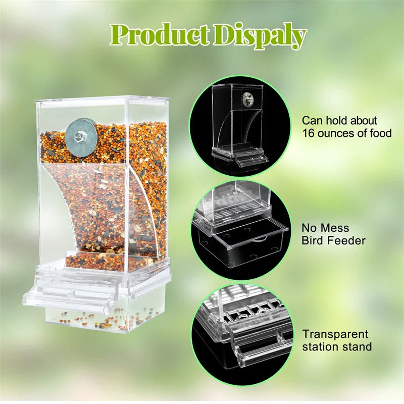 No-Mess Automatic Bird Feeder – Acrylic Parrot Seed & Water Dispenser for Small & Medium Parakeets Cage Accessories
