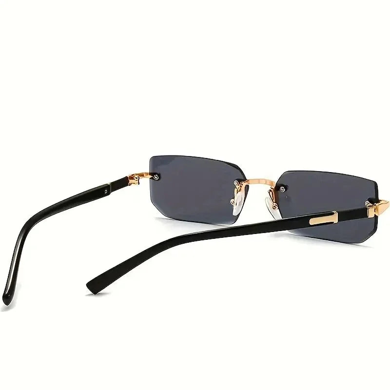 Rimless Rectangle Sunglasses – Unisex Small Square Fashion Shades, Lightweight UV Protection for Summer Travel