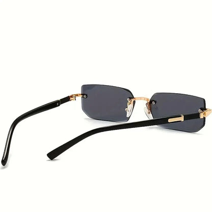 Rimless Rectangle Sunglasses – Unisex Small Square Fashion Shades, Lightweight UV Protection for Summer Travel