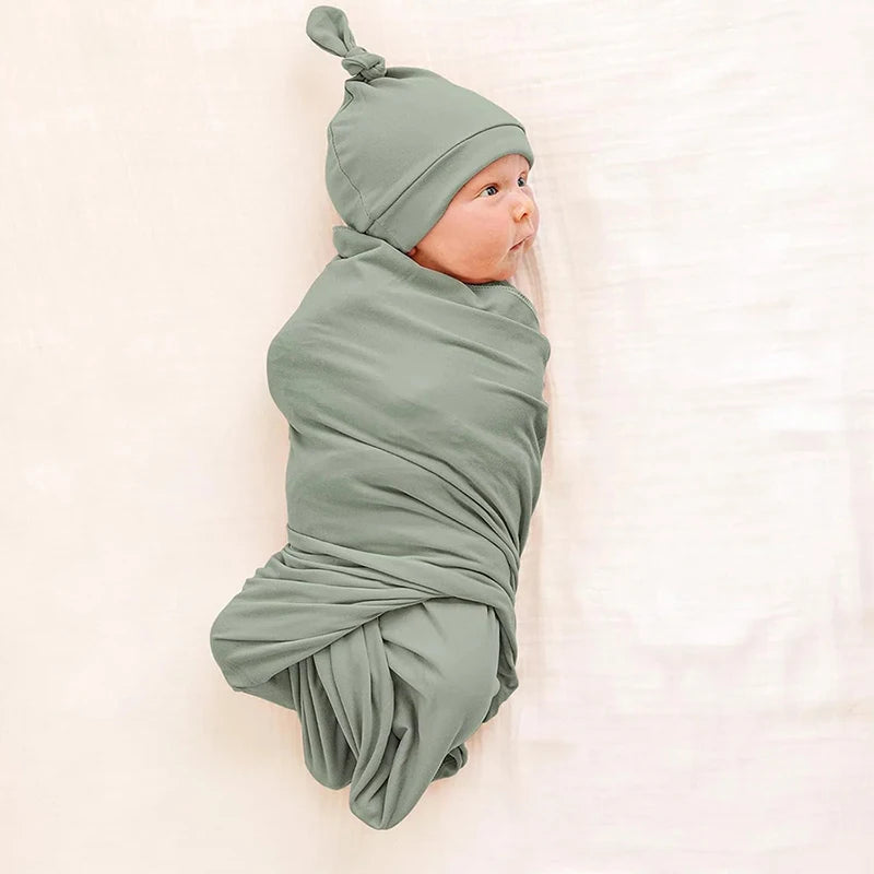 Newborn Baby Swaddle Blanket Set - Receiving Blanket with Matching Headband & Beanie (4-Piece Set)