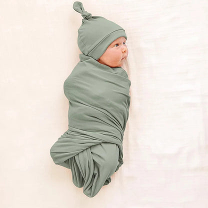 Newborn Baby Swaddle Blanket Set - Receiving Blanket with Matching Headband & Beanie (4-Piece Set)