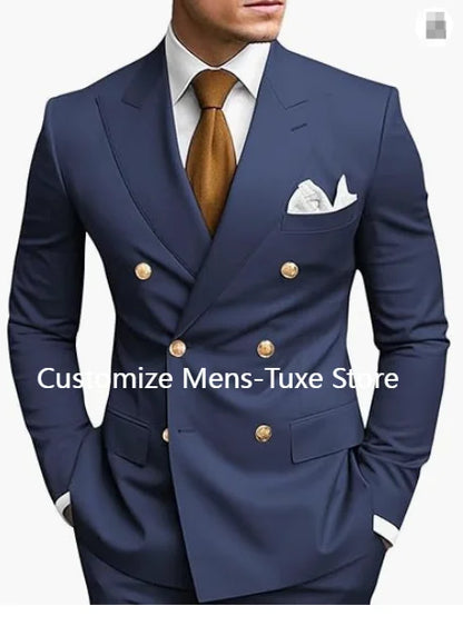 Men's Brown Double Breasted Suit - Slim Fit Peaked Lapel Formal Blazer & Trousers Set For Business and Wedding Wear