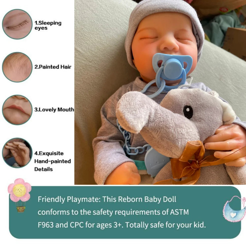 46cm Reborn Baby Doll Levi – Mixed Silicone & Vinyl with 3D Painted Veins, Collectible Gift for Girls