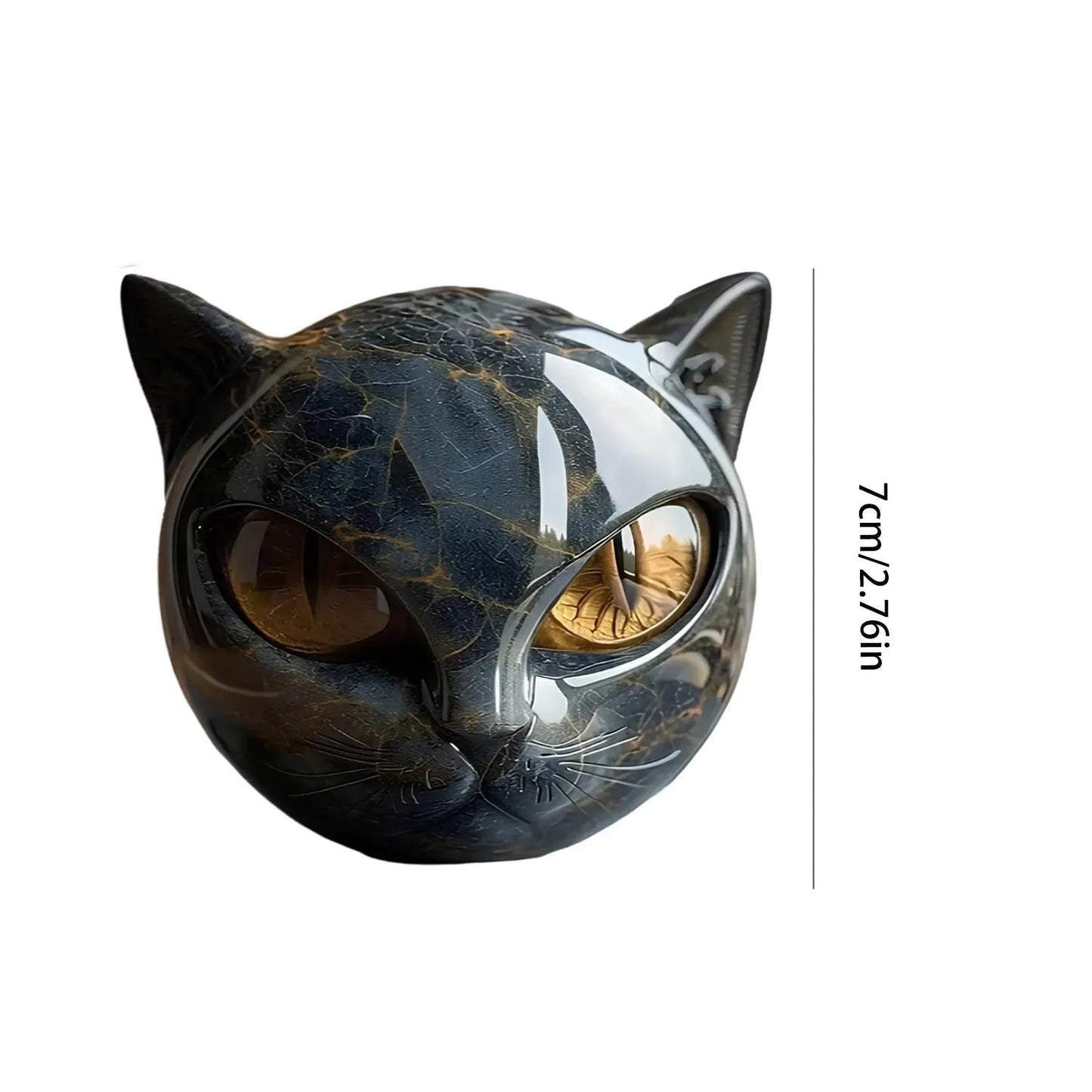 Black Cat Stone Figurine – Marble Texture Resin Cat Head Keepsake Desk Decor, Healing Style Home & Office Ornament
