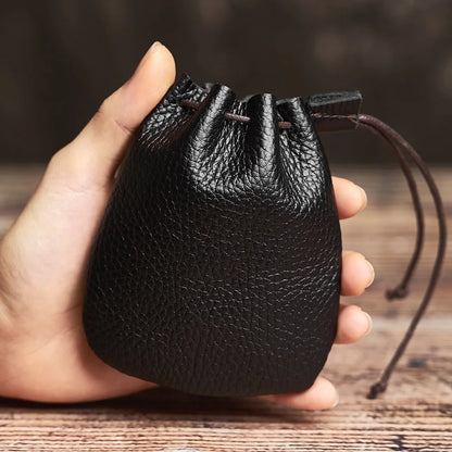 Vintage Genuine Leather Coin Purse: Casual Small Wallet for Men & Women - Hard Leather Money Pocket Drawstring Storage Bag by NUPUGOO