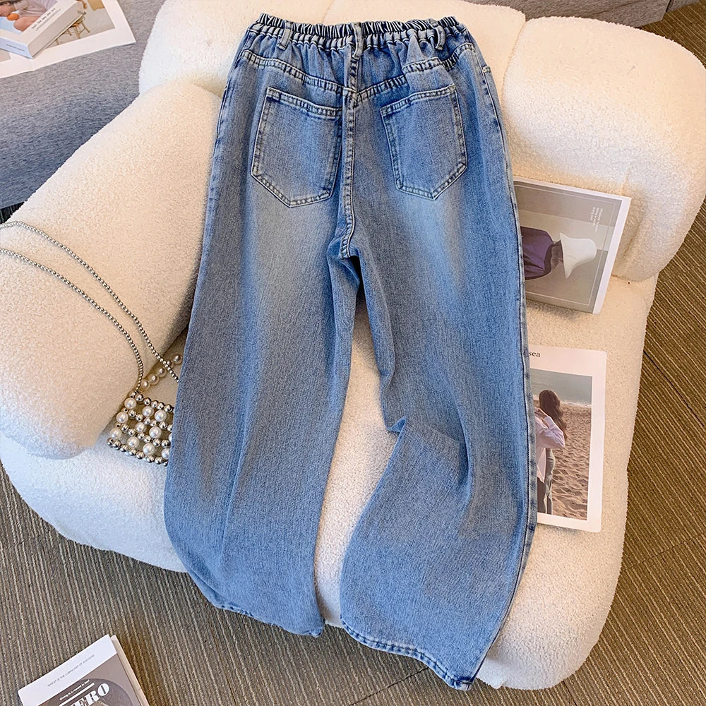 Plus Size Women’s Casual Jeans – Classic Black & Blue Washed Denim for Spring & Autumn, Comfortable & Versatile