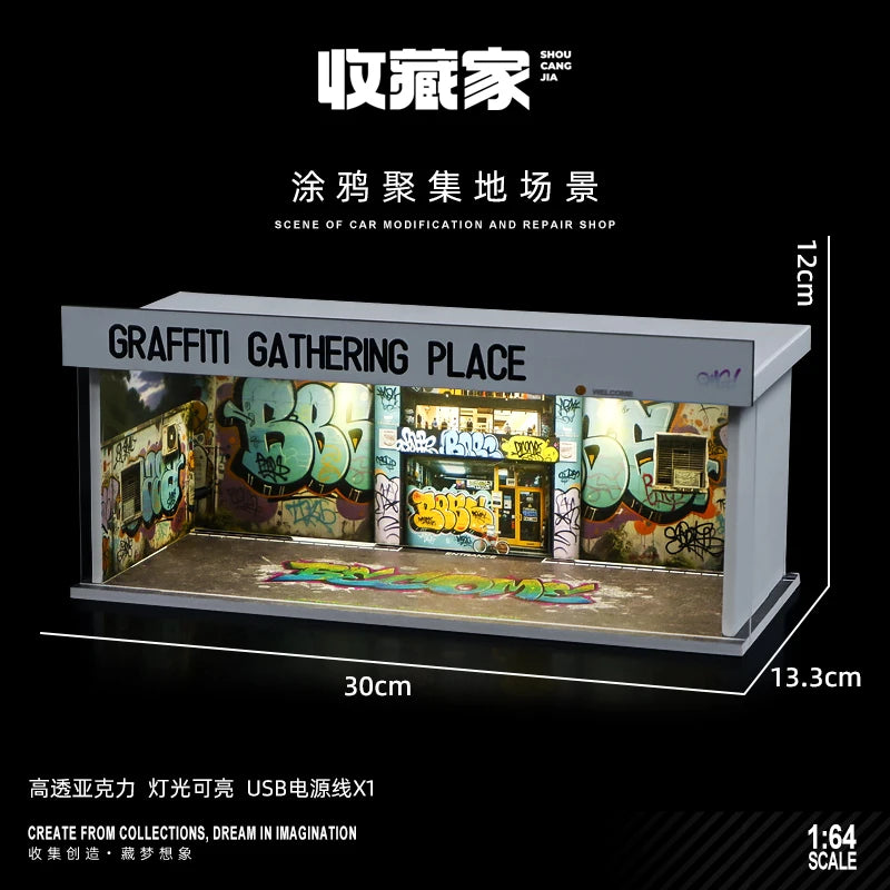 1/64 Scale Model Car Parking Space — Lighted Simulated Display Scene (Figures & Cars Not Included)
