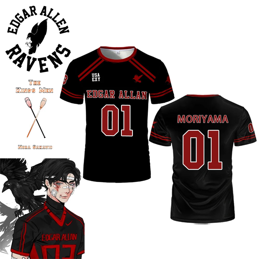 Foxhole Court Lacrosse Jersey - 3D Edgar Allan Ravens Cosplay T-Shirt for Kids and Fans