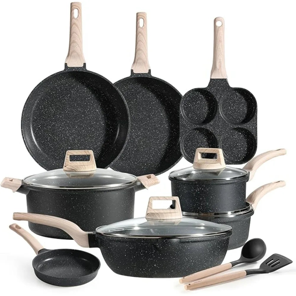 12 Piece Granite Non-Stick Cookware Set - Includes Frying Pan, Saucepan, Wok, and Oversized Casserole for Induction Cooking
