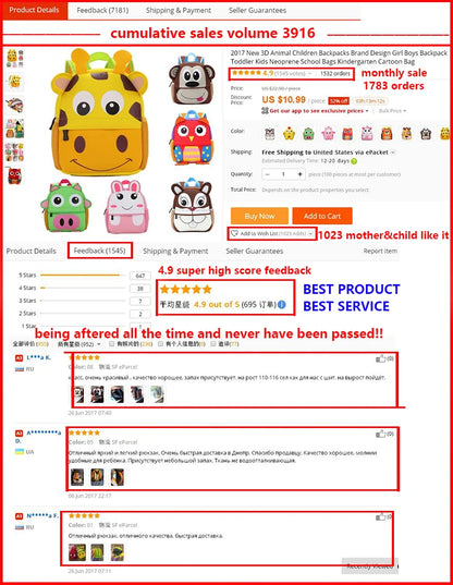 3D Cartoon Animal Kids Backpack | School Bag for Girls & Boys, Kindergarten Toddler Backpack Ages 2-5