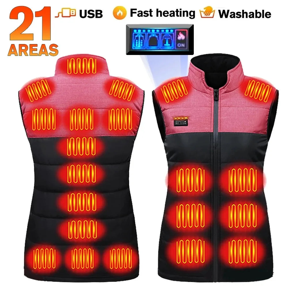 21-Zone USB Heated Jacket for Men & Women – Warm Self-Heating Vest & Coat for Skiing, Camping, Hiking, and Winter Wear