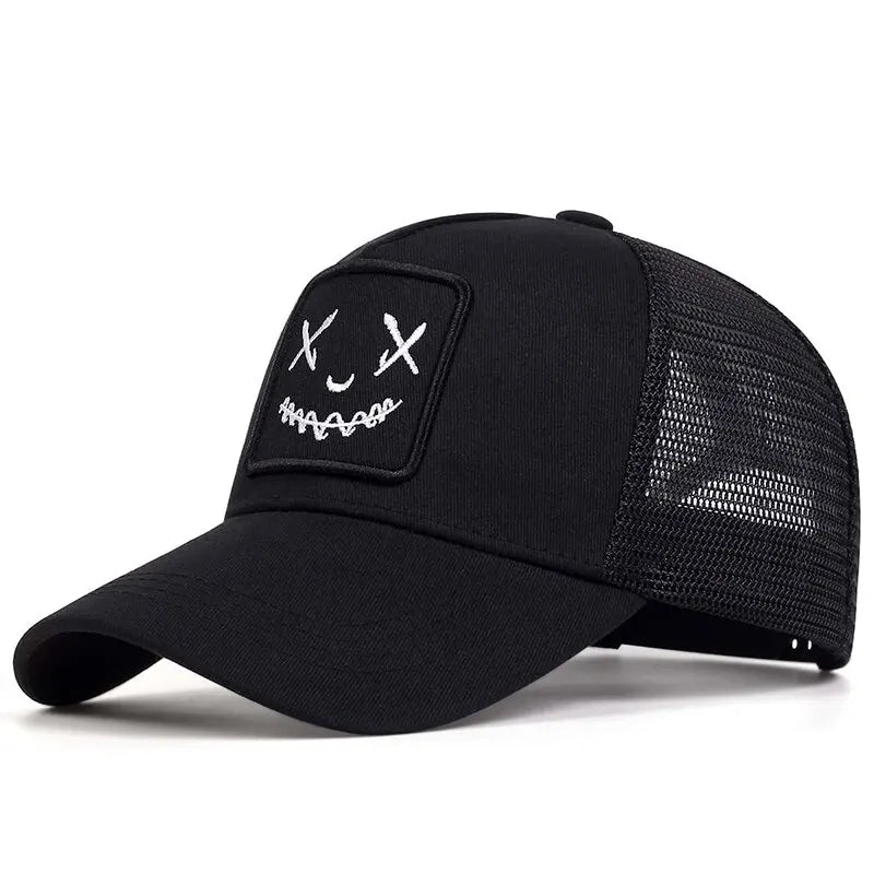 Ghost Face Embroidery Baseball Cap - Unisex Adjustable Mesh Hat for Spring Summer Outdoor Sun Protection