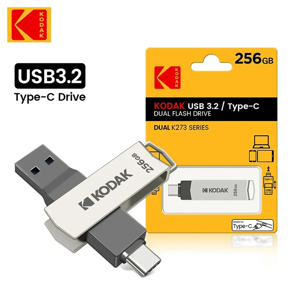KODAK USB 3.2 Type-C Flash Drive – High-Speed 32GB/128GB/256GB Dual Memory Stick for Smartphone & Laptop