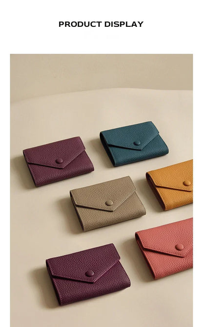 2024 New PU Leather Women's Small Wallet – Luxury Envelope Card Holder, Designer Zip Coin Purse, Short Cowhide Style