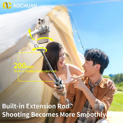 AOCHUAN Smart V8 3-Axis Handheld Gimbal – Phone Stabilizer with Extension Rod, Tripod & Face Tracking for iPhone, Android, TikTok & Vlog
