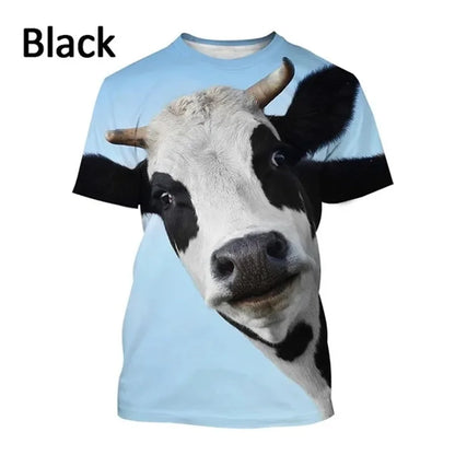 3D Cow Graphic T-Shirt - Funny Retro Unisex Summer Streetwear Tee