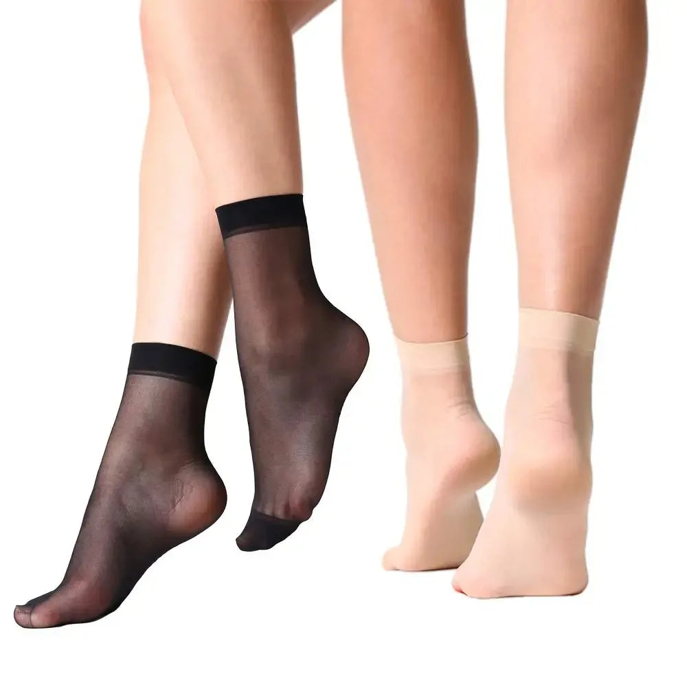 10–50 Pairs Transparent Summer Socks – Ultrathin Nylon Ankle Socks for Women, Elastic Crystal Silk Short Meias