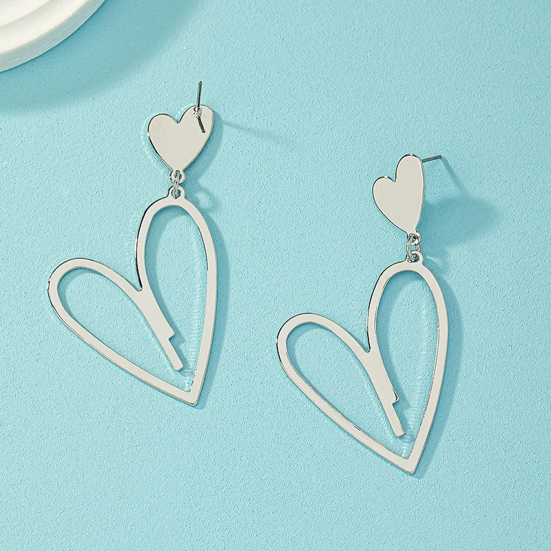 2024 Trendy Heart Dangle Earrings — Double-Layer Love Pendants for Women, Bohemian Hanging Ear Jewelry
