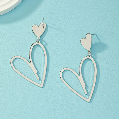 2024 Trendy Heart Dangle Earrings — Double-Layer Love Pendants for Women, Bohemian Hanging Ear Jewelry