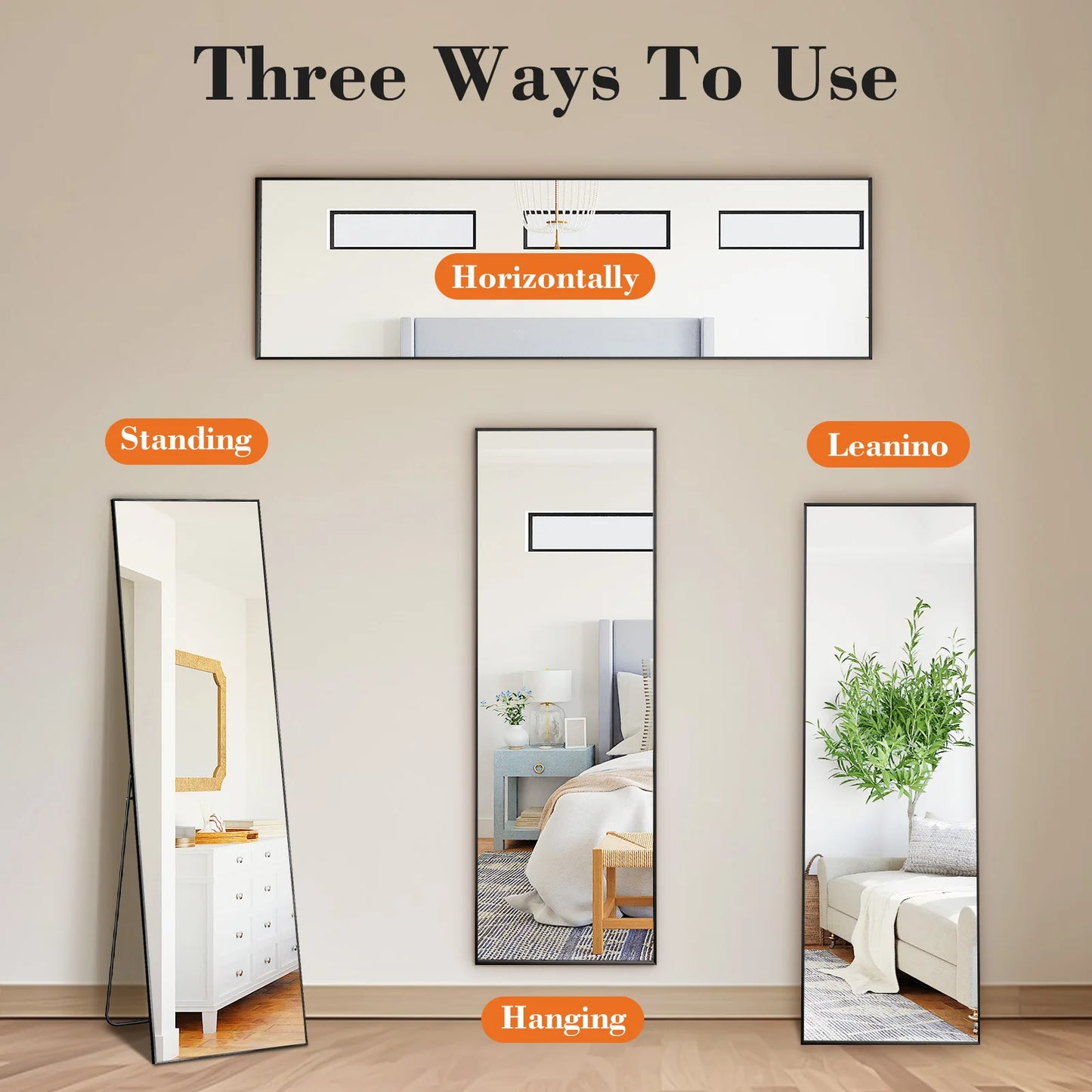 64"x21" Full Body Wall Mirror – Standing, Hanging, or Leaning with Aluminum Alloy Frame for Living Room
