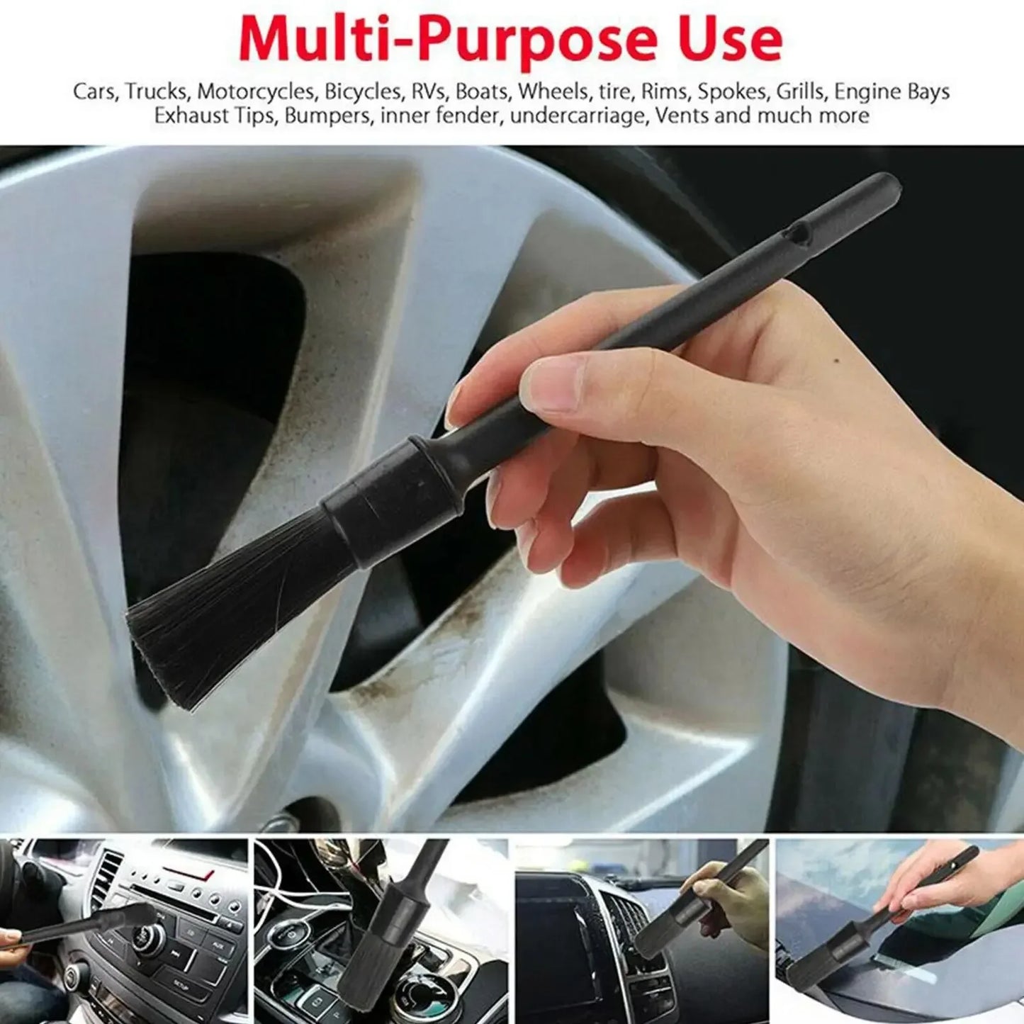 1/5x Car Detailing Brushes – Soft Auto Cleaning Brush for Wheels, Interior & Exterior Dust Removal