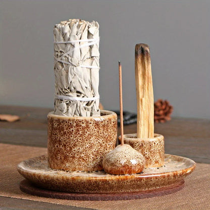 Morandi Ceramic Candle Holder & 4 in 1 Incense Burner – Palo Santo, Sage, Stick & Cone Holder