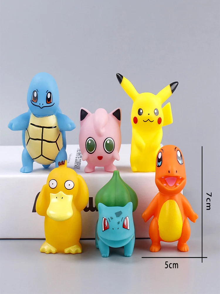 6PCS Pokémon Anime Figure Set – Pikachu, Charmander, Psyduck, Squirtle, Jigglypuff & Bulbasaur Kawaii Collectible Toys for Kids