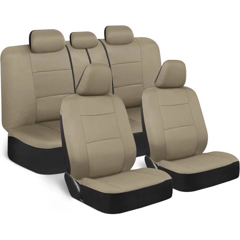 Universal Beige Car Seat Covers Full Set - Easy-Install Front and Rear Split Bench Seat Protectors for Cars, Trucks, SUVs, and Vans