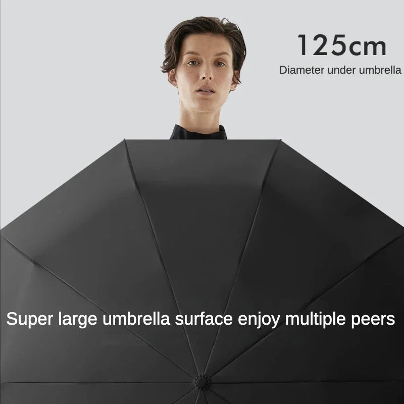 Ultimate 125CM Windproof Folding Umbrella for Men - Double Bone, Reinforced, and Water Resistant with Large Buckle Handle