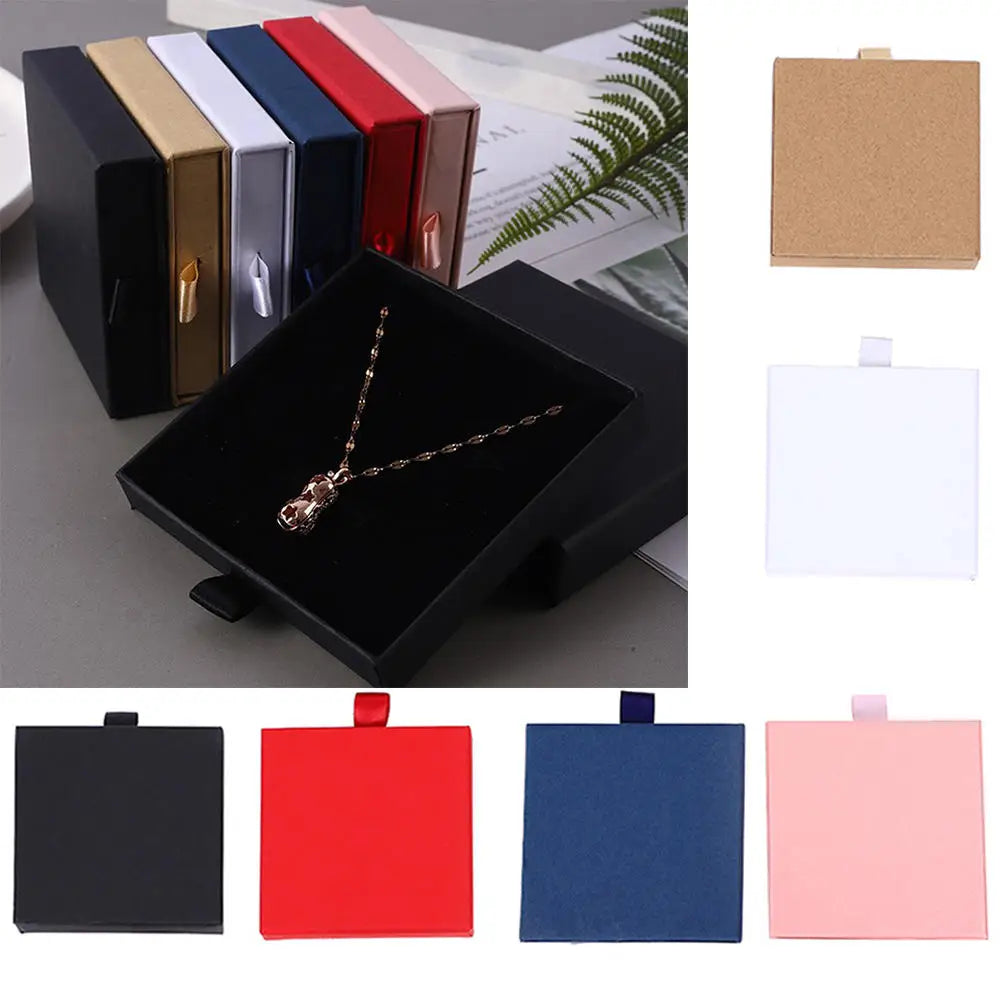 Thick Kraft Paper Jewelry Box — Drawer-Style Packaging for Rings, Necklaces, Bracelets & Earrings | Gift Case with Sponge Insert