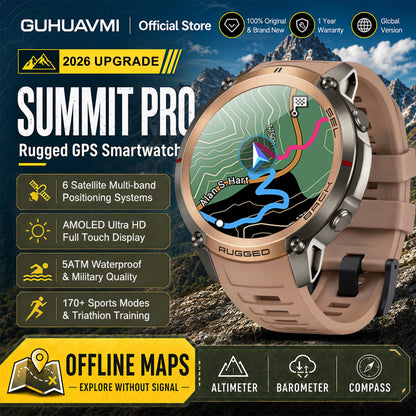 Military GPS Smartwatch for Men - 1.43" AMOLED Display, Bluetooth Calls, Compass, 5ATM Waterproof & 170+ Sports Modes