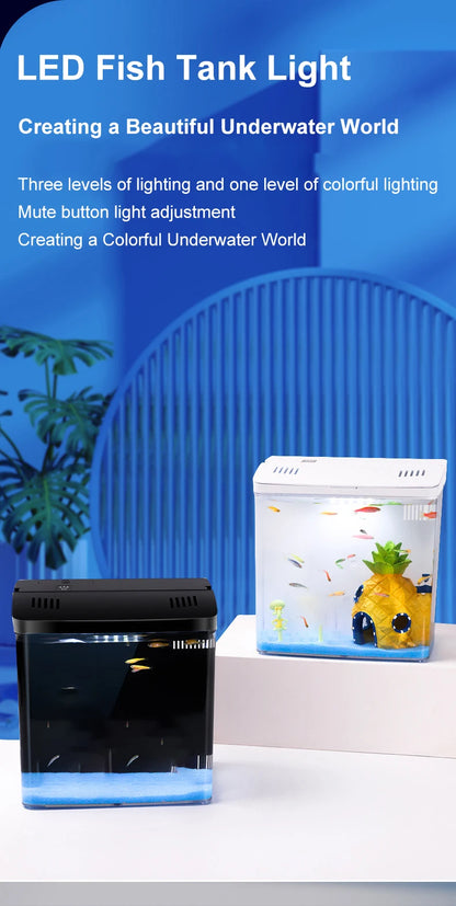 Mini Fish Tank for Living Room - Self-Circulating Eco Tank with Back Filter for Goldfish