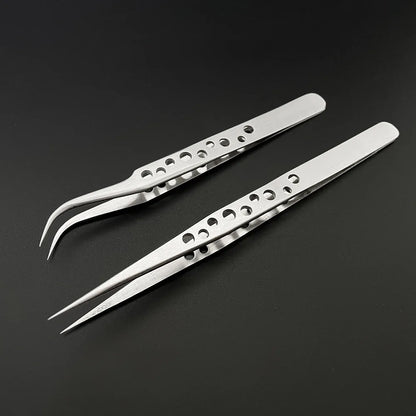 Precision Anti-Static Electronics Tweezers Set – Stainless Steel Curved & Straight Tip Forceps for Phone Repair & Industrial Use