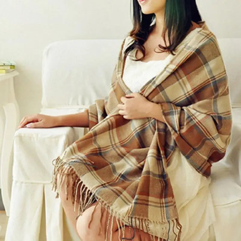 Winter Female Lattice Imitation Cashmere Scarf | Fashionably Thick & Warm Shawl