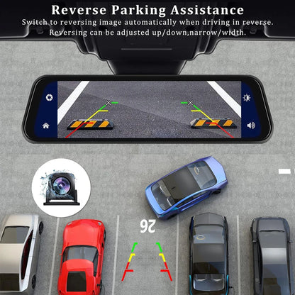 10" 4K Dash Cam Car DVR – 3840x2160P, CarPlay, Android Auto, GPS, 5G WiFi, AUX, Rearview Mirror Dash Camera, FM Recorder