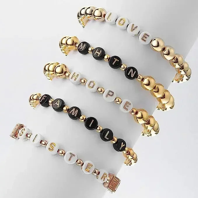A-Z Alphabet Beads Set - 100-500pcs Black Gold Acrylic Letter Beads for DIY Jewelry Making Charm Bracelets Accessories