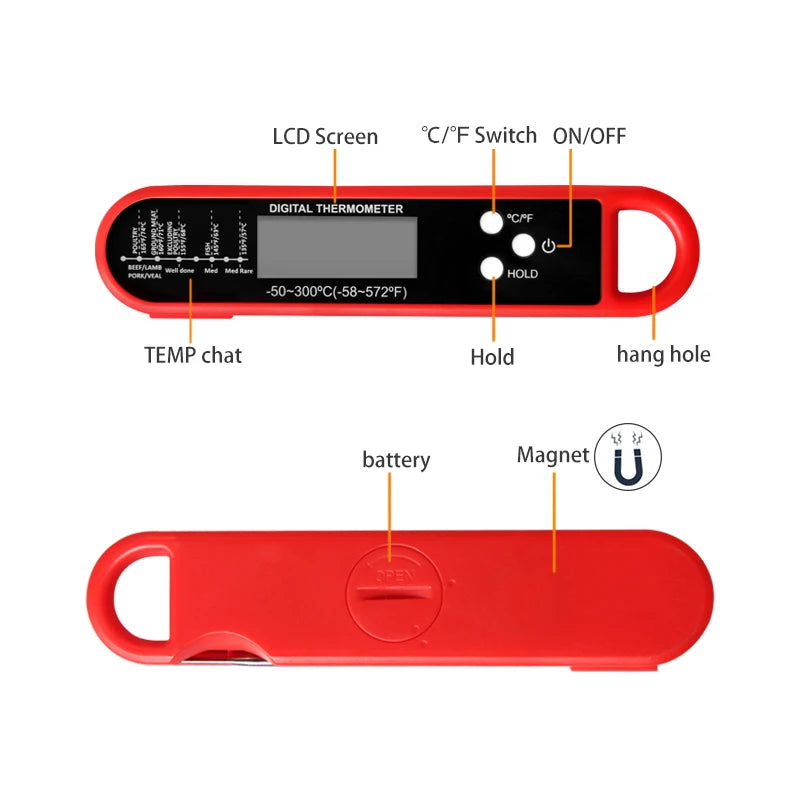 Professional Digital Meat Thermometer – Instant Read High Accuracy Waterproof Cooking Thermometer with Backlit Display for Grill, BBQ, Oven & Kitchen Use