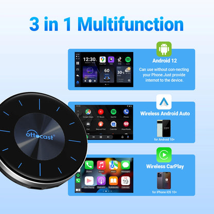 OttoAIBOX P3 CarPlay AI Box — Wireless Android Auto & Mini HDMI TV Box for Toyota, Kia, Hyundai, VW Car Accessories