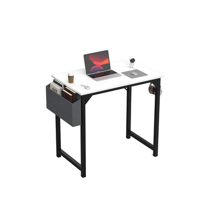 Computer Desk – Modern Compact Writing & Gaming Table with Side Bag, Headphone Hook, Easy Assembly