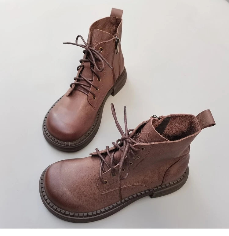 Careaymade 100% Genuine Leather Wide Casual Women’s Short Boots – Big Size, Handmade Men’s Wool Boots