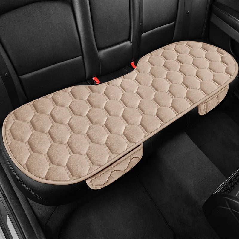 Winter Plush Car Seat Cushion Set - Warm Anti-Slip Grid Seat and Backrest Covers, 3-Piece Set for Cold Weather Comfort