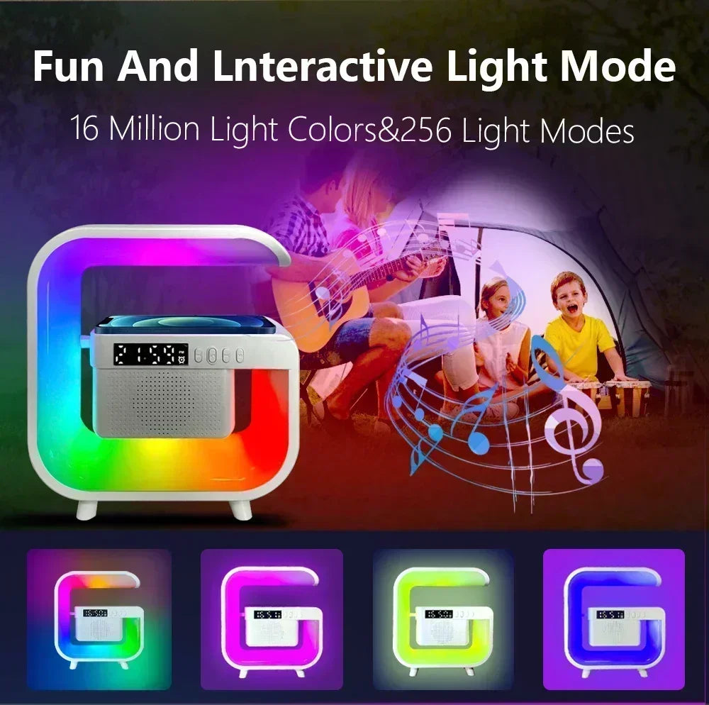 Multifunction Wireless Charger Pad — Stand, Speaker, TF Card, RGB Night Light, Fast Charging Station for iPhone 16/15, Samsung, Xiaomi, Huawei