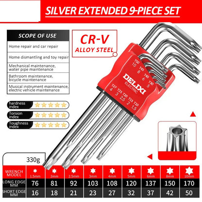 DELIXI ELECTRIC Allen Key Set - Metric Hex Wrench Screwdriver Kit with Long Torque Handles for Motorcycles & Bicycles