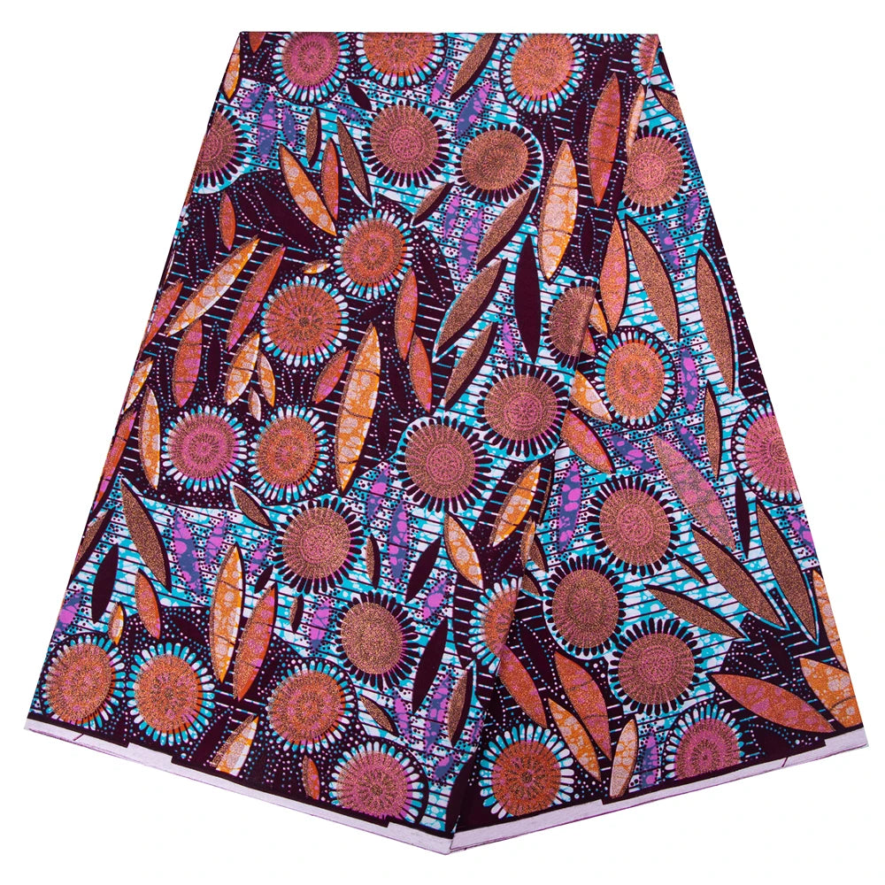 Shine African Ankara Wax Fabric - 6 Yards 100% Cotton Hot Stamping Print for Party Dresses, Sewing & Crafts