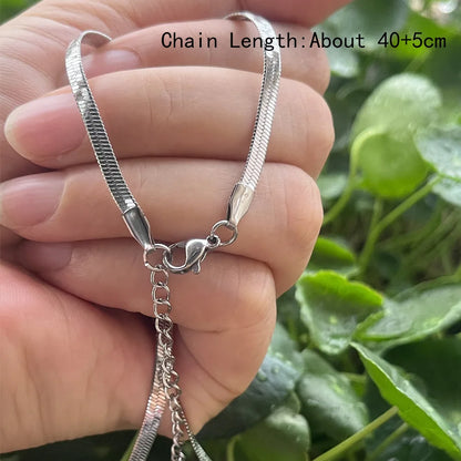 Stainless Steel Crescent Moon Pendant Necklace - Curved Horn-Inspired Flat Blade Snake Chain Jewelry for Women