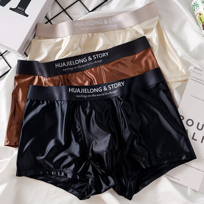 Men’s 3-Pack Ice Silk Satin Boxers, Luxury Smooth Breathable Mesh Crotch Underwear, Summer Cool Solid Fit Boxer Shorts