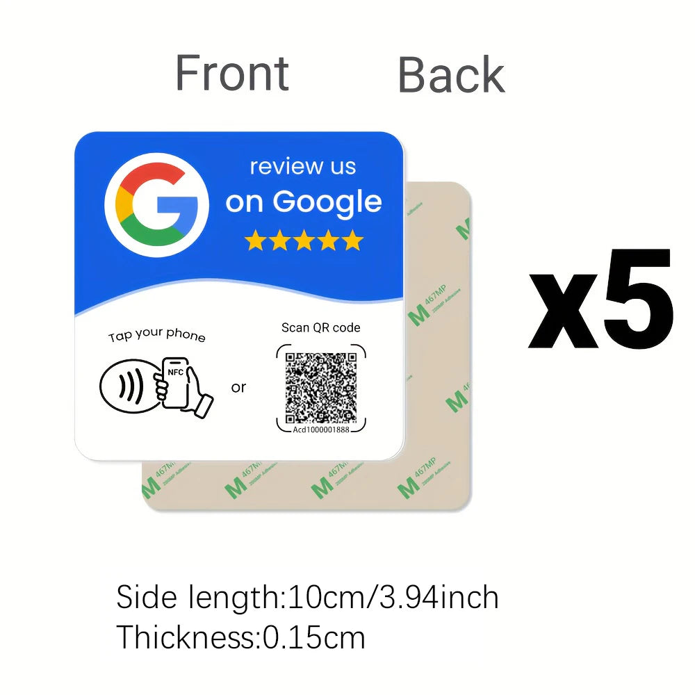 NTAG215 NFC Google Review Card - Programmable 13.56MHz Square Stand with Editable QR Code