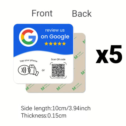 NTAG215 NFC Google Review Card - Programmable 13.56MHz Square Stand with Editable QR Code